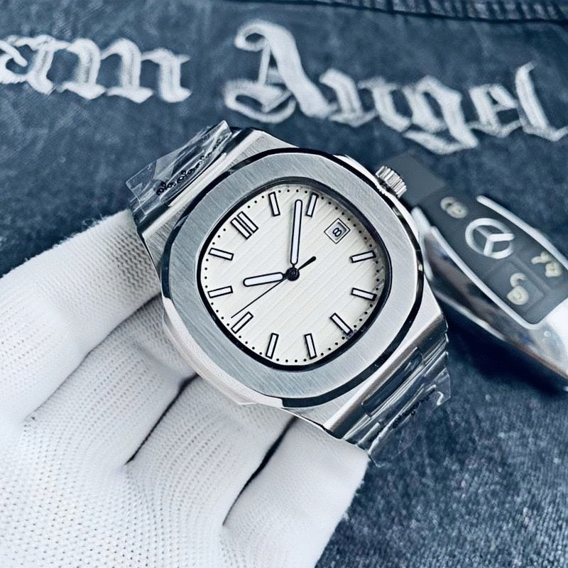 【#A478】Octagonal Steel Band Calendar Mechanical Watch, Minimal Vertical Dial Business Automatic Wristwatch For Men