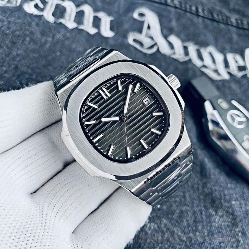 【#A478】Octagonal Steel Band Calendar Mechanical Watch, Minimal Vertical Dial Business Automatic Wristwatch For Men