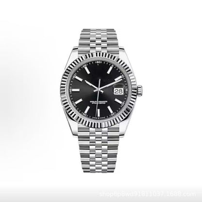 【#A480】Fluted Bezel Five-link Steel Band Day Date Mechanical Watch, Minimal Business Automatic Wristwatch For Men