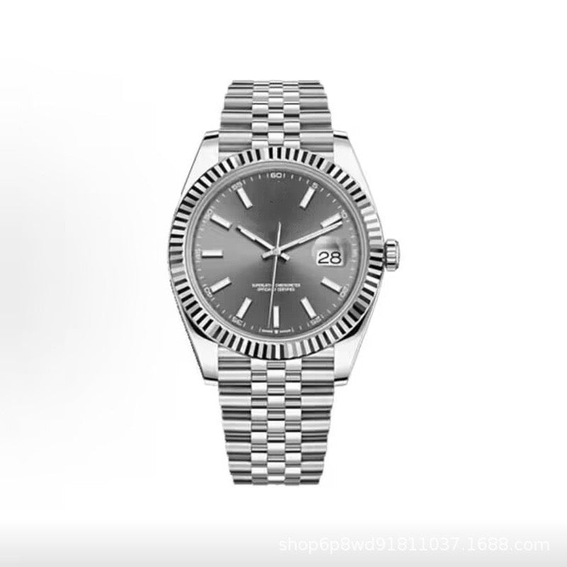 【#A480】Fluted Bezel Five-link Steel Band Day Date Mechanical Watch, Minimal Business Automatic Wristwatch For Men