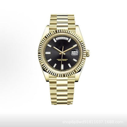 【#A480】Fluted Bezel Five-link Steel Band Day Date Mechanical Watch, Minimal Business Automatic Wristwatch For Men