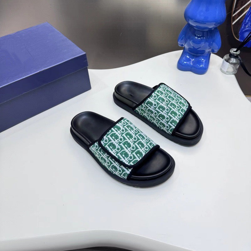 【#A482】Vintage Jacquard Velcro Platform Slide Sandals, Unisex Anti-slip Casual Outdoor Slippers