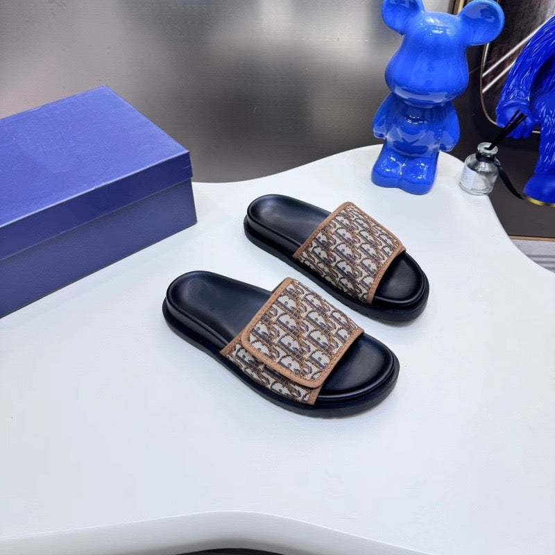 【#A482】Vintage Jacquard Velcro Platform Slide Sandals, Unisex Anti-slip Casual Outdoor Slippers