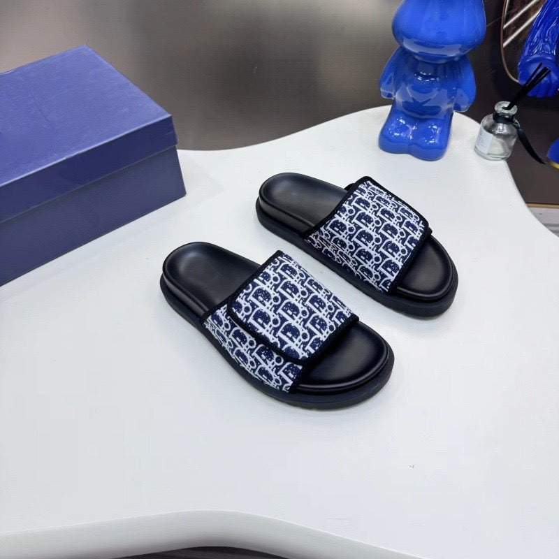 【#A482】Vintage Jacquard Velcro Platform Slide Sandals, Unisex Anti-slip Casual Outdoor Slippers