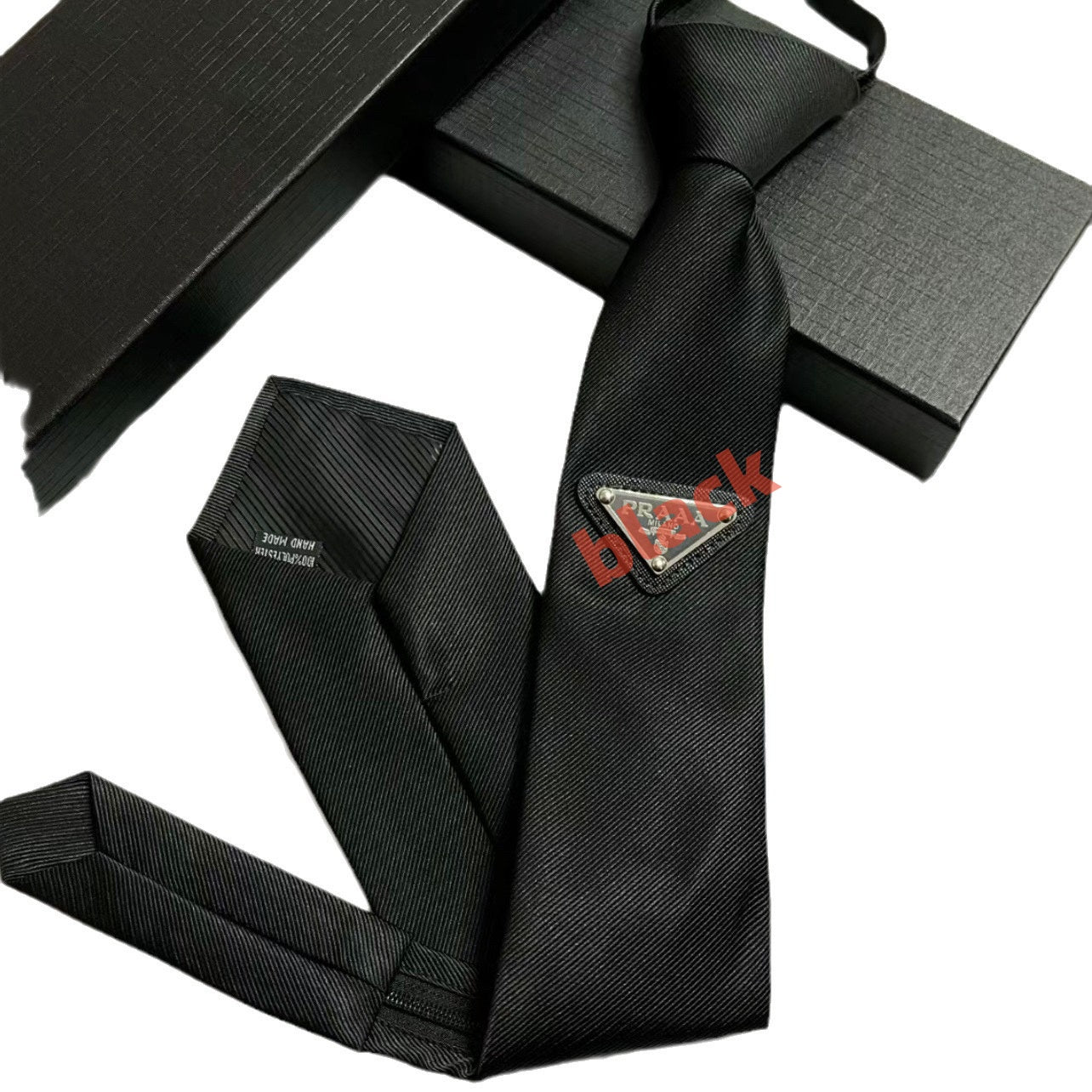 【#A484】Metal Triangle Badge Twill Pre-tied Necktie, Unisex College Style Decor Tie