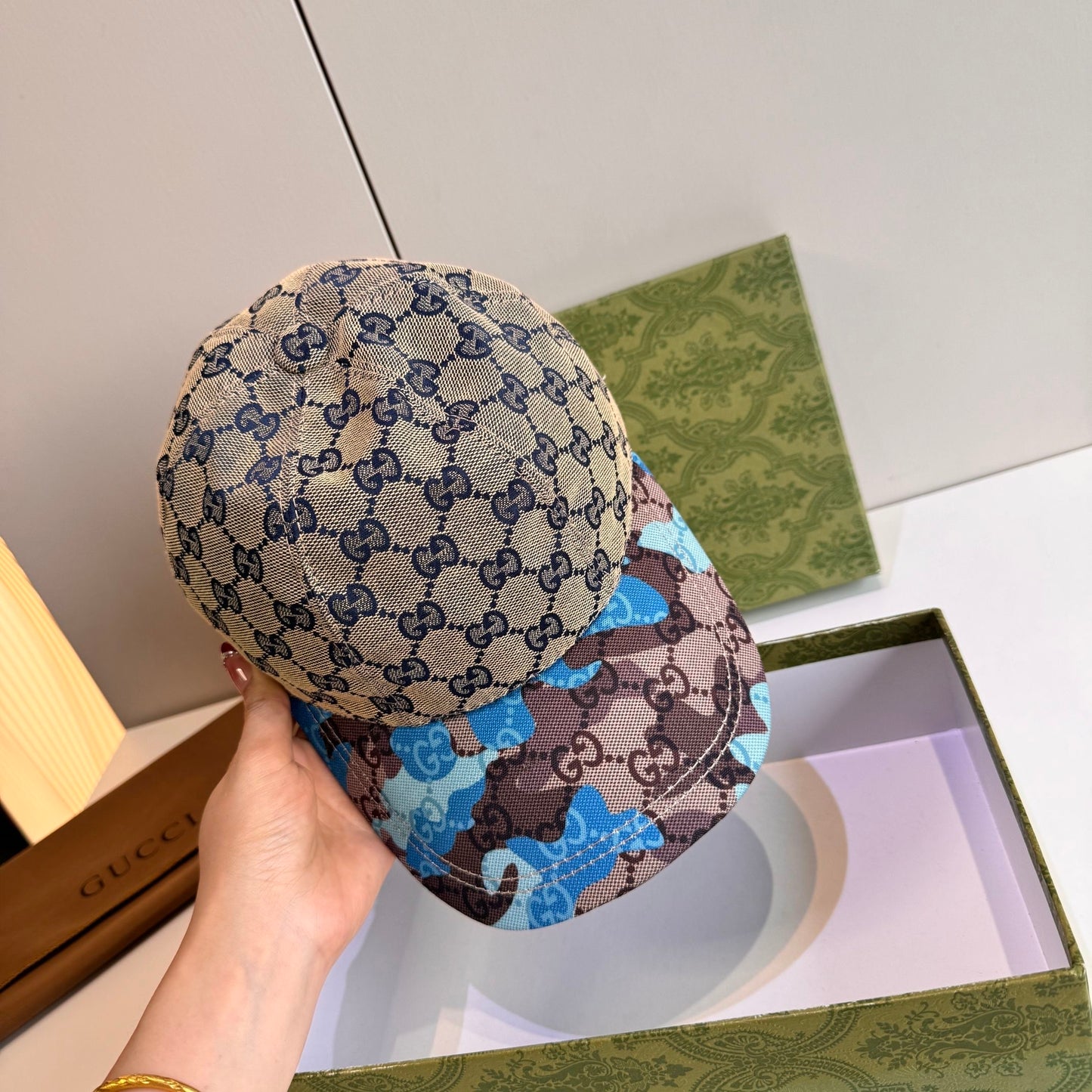 【#A485】Spliced Monogram Camo Baseball Cap, Unisex Vintage Jacquard Sun Visor Hat