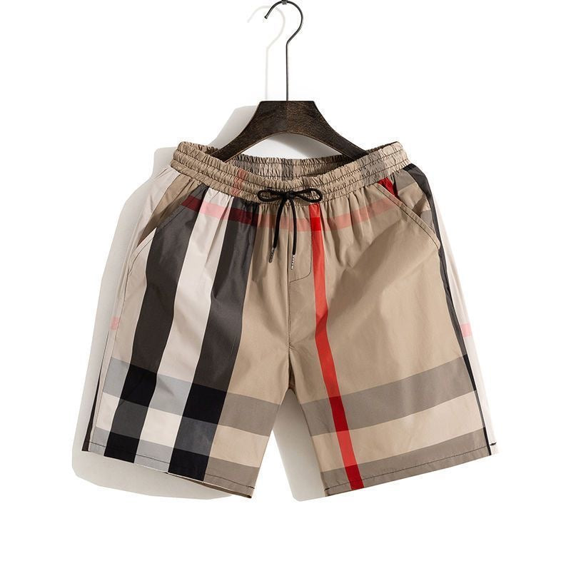 【#A488】Classic Plaid Drawstring 5-inch Shorts, Unisex Light Quick Dry Beach Sports Mid Pants