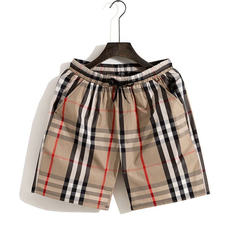 【#A488】Classic Plaid Drawstring 5-inch Shorts, Unisex Light Quick Dry Beach Sports Mid Pants