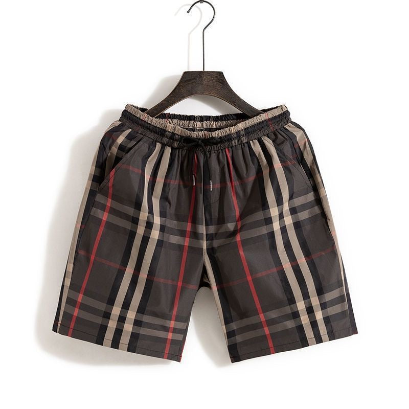 【#A488】Classic Plaid Drawstring 5-inch Shorts, Unisex Light Quick Dry Beach Sports Mid Pants