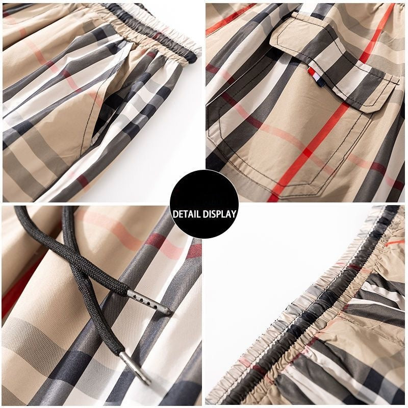 【#A488】Classic Plaid Drawstring 5-inch Shorts, Unisex Light Quick Dry Beach Sports Mid Pants