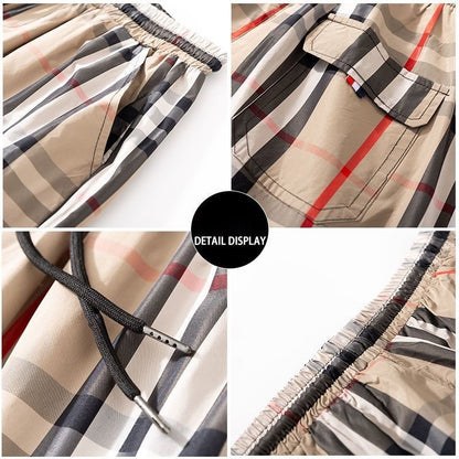 【#A488】Classic Plaid Drawstring 5-inch Shorts, Unisex Light Quick Dry Beach Sports Mid Pants