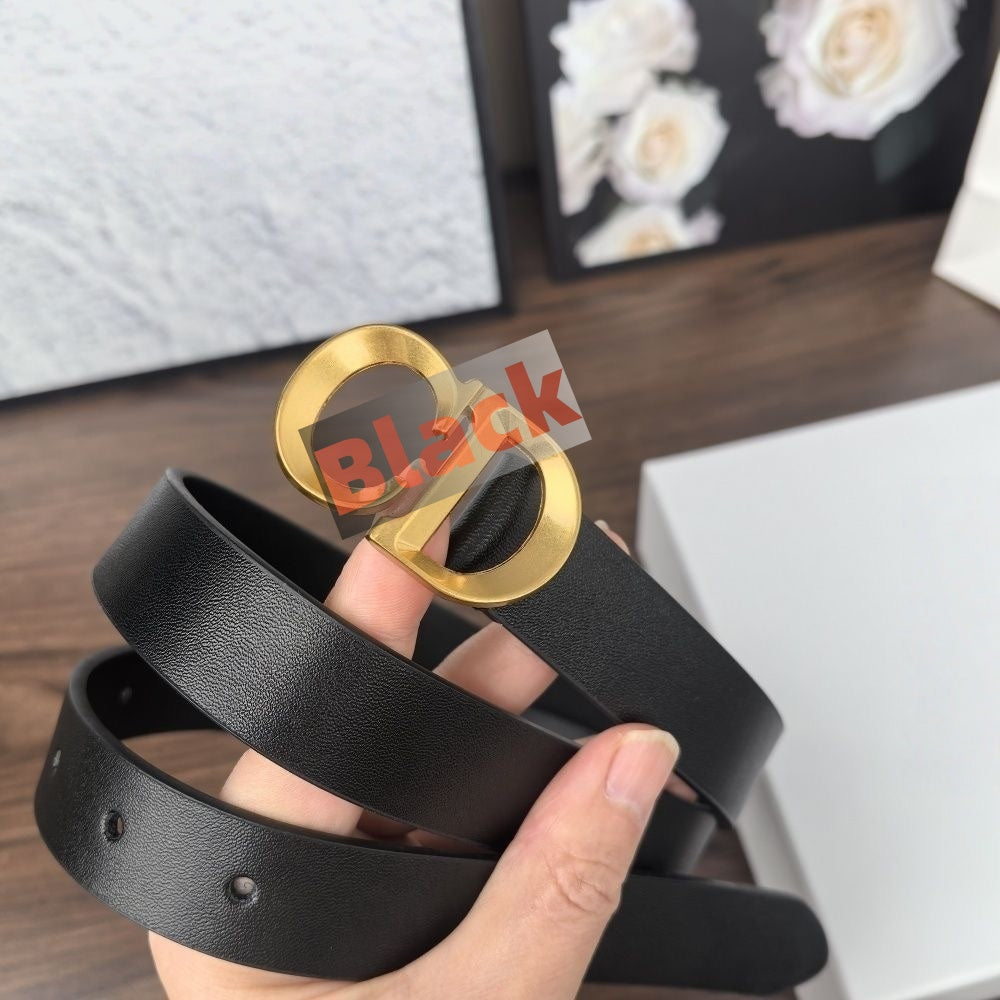 【#A493】Metal Double Ring Buckle Smooth Leather Thin Belt, Minimal Decor Waist Belt For Women