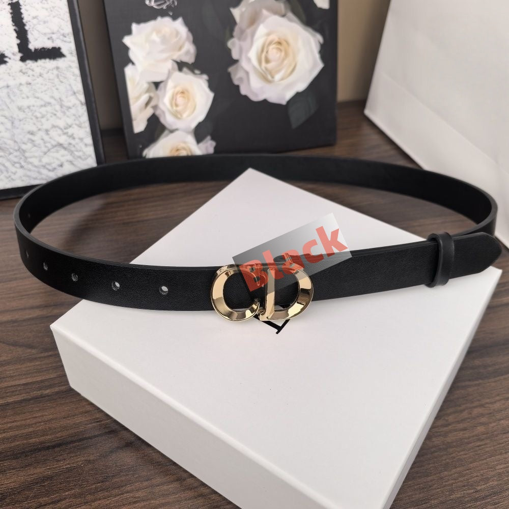 【#A493】Metal Double Ring Buckle Smooth Leather Thin Belt, Minimal Decor Waist Belt For Women