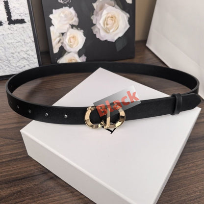 【#A493】Metal Double Ring Buckle Smooth Leather Thin Belt, Minimal Decor Waist Belt For Women