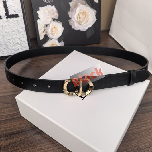【#A493】Metal Double Ring Buckle Smooth Leather Thin Belt, Minimal Decor Waist Belt For Women