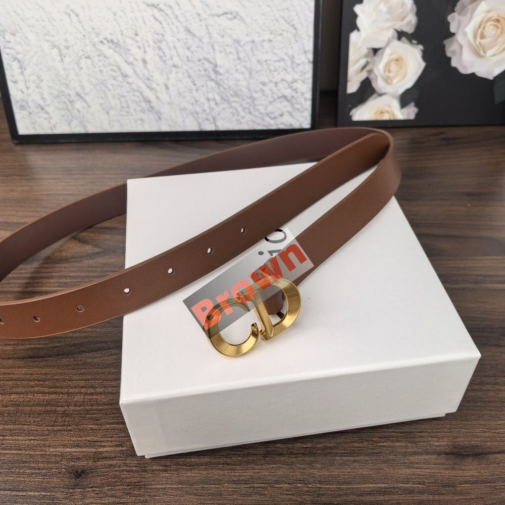 【#A493】Metal Double Ring Buckle Smooth Leather Thin Belt, Minimal Decor Waist Belt For Women