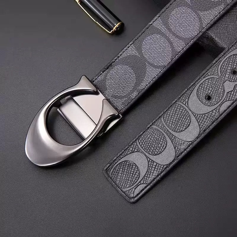 【#A495】Classic C Embossed Men Belt, Multi-Style Gunmetal Buckle Business Casual Wide Waist Strap