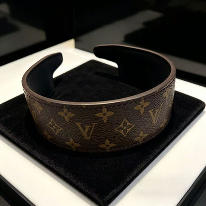 【#A500】Vintage Floral Print Wide Leather Headband For Women, Non-Slip Styling Hair Band