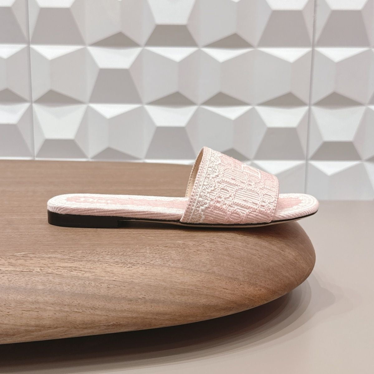 【#A508】Lace Trim Jacquard Slide Sandals For Women, Embroidered Flat Outdoor Slippers
