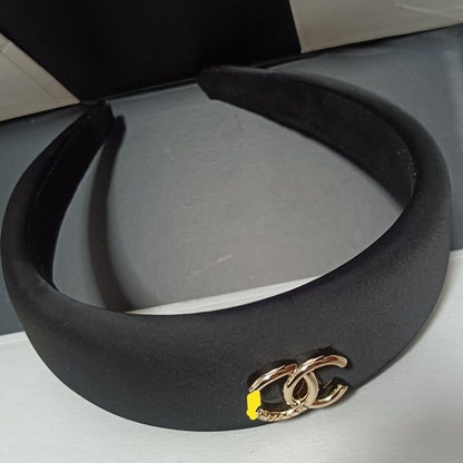 【#A511】Padded Wide Headband For Women, Double Ring Metal Decor Satin & Denim Hair Band