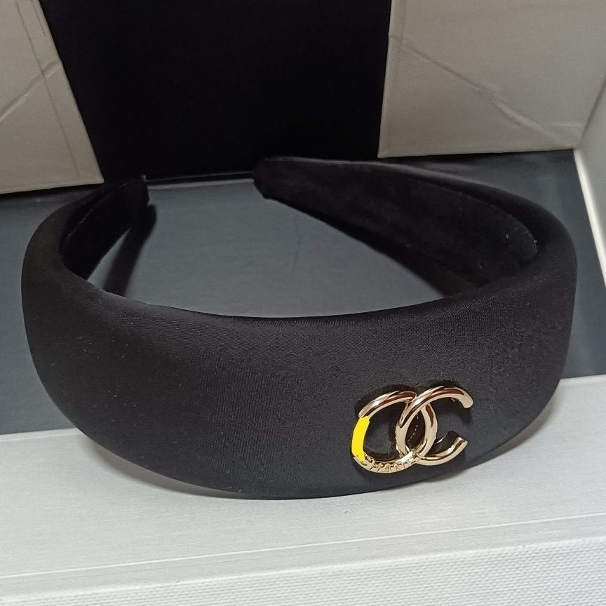 【#A511】Padded Wide Headband For Women, Double Ring Metal Decor Satin & Denim Hair Band