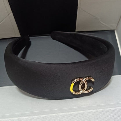 【#A511】Padded Wide Headband For Women, Double Ring Metal Decor Satin & Denim Hair Band