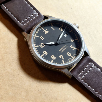 【#A514】Vintage Pilot Automatic Mechanical Watch For Men, Luminous Dial Genuine Leather Wristwatch