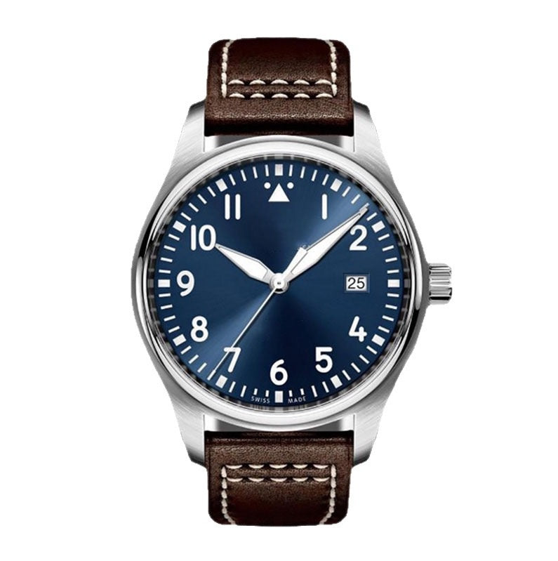 【#A514】Vintage Pilot Automatic Mechanical Watch For Men, Luminous Dial Genuine Leather Wristwatch