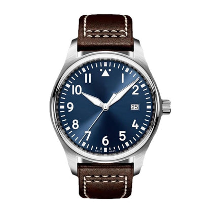 【#A514】Vintage Pilot Automatic Mechanical Watch For Men, Luminous Dial Genuine Leather Wristwatch