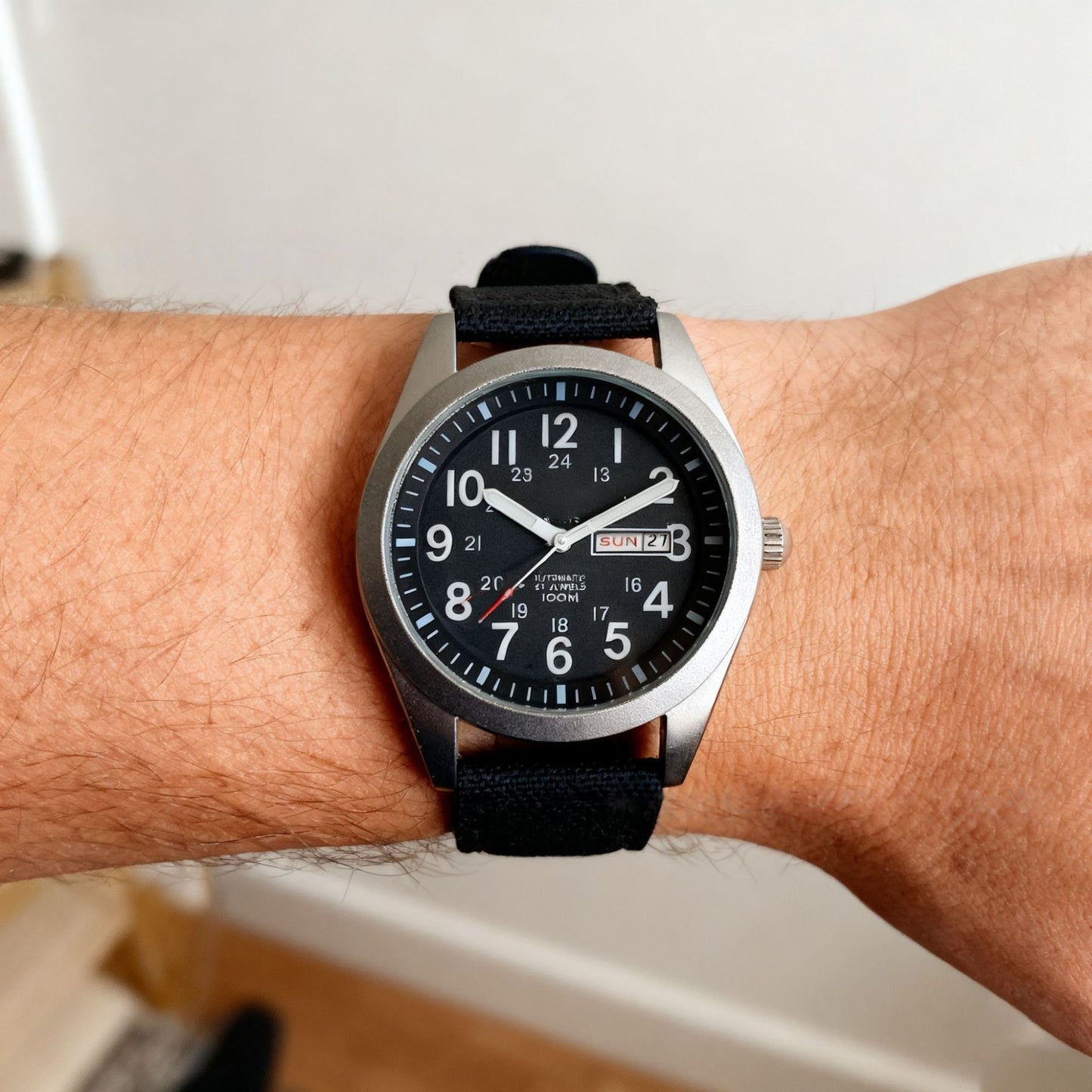【#A515】Outdoor Pilot Automatic Watch For Men, Day Date Luminous Nylon Canvas Strap Wristwatch