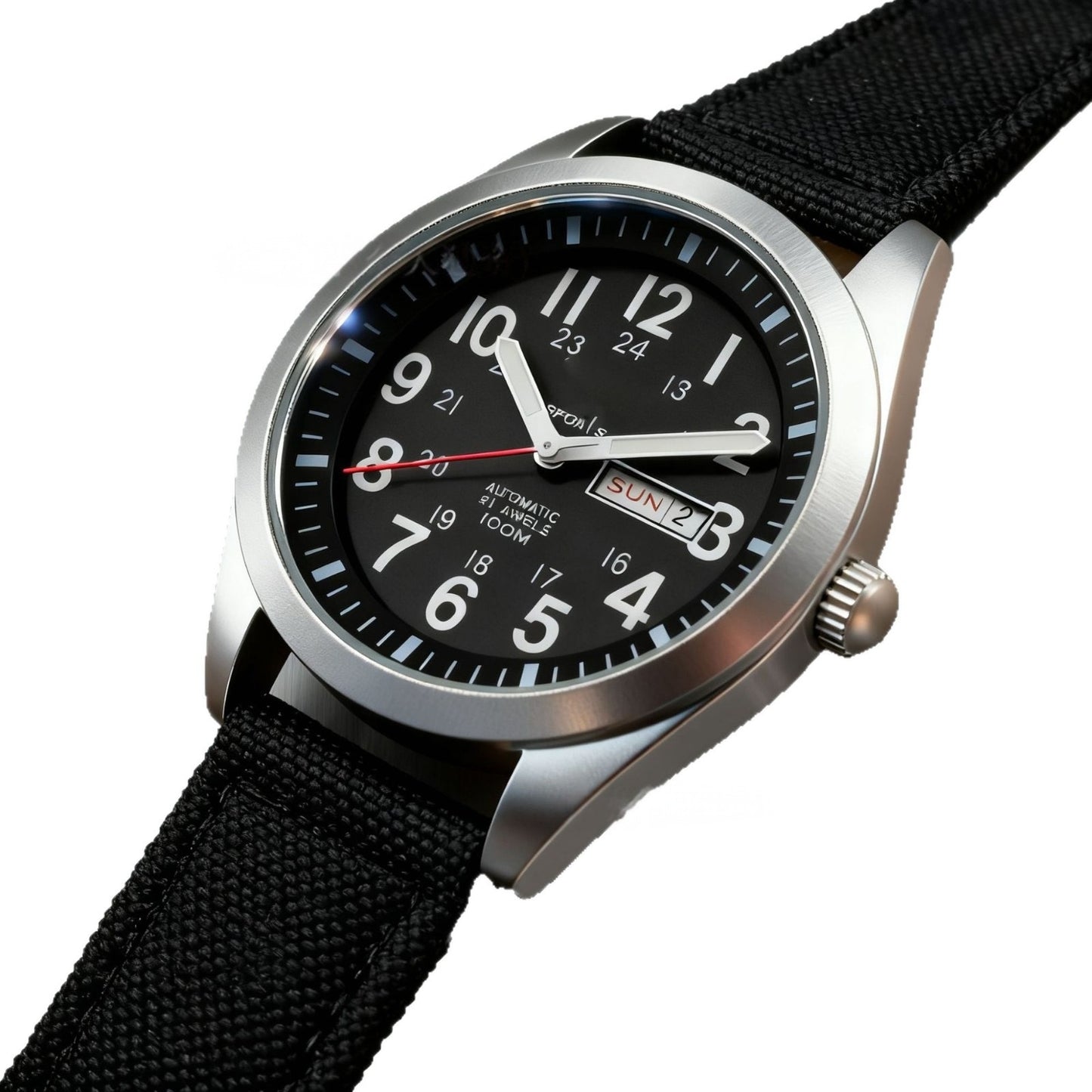 【#A515】Outdoor Pilot Automatic Watch For Men, Day Date Luminous Nylon Canvas Strap Wristwatch
