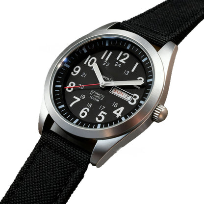 【#A515】Outdoor Pilot Automatic Watch For Men, Day Date Luminous Nylon Canvas Strap Wristwatch