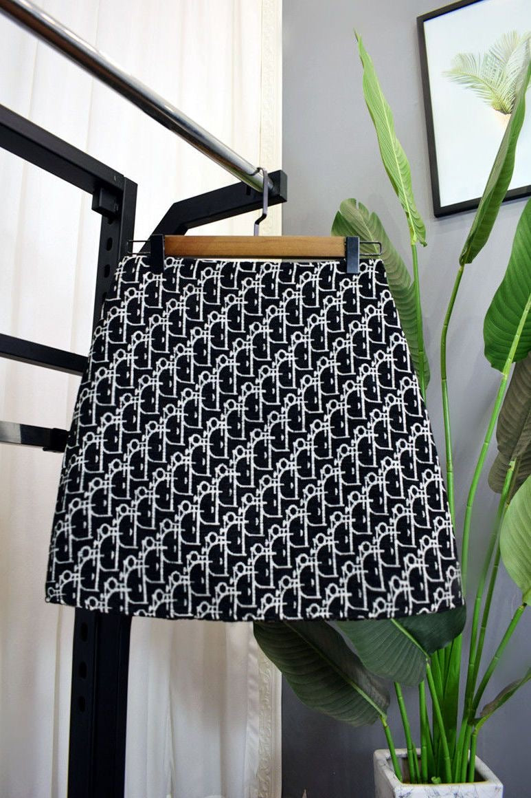 【#A519】Vintage All Over Line Jacquard Mini Skirt, High Waist Slim Anti-Chafing Short Skirt