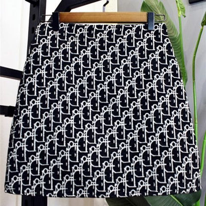 【#A519】Vintage All Over Line Jacquard Mini Skirt, High Waist Slim Anti-Chafing Short Skirt