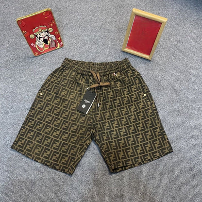 【#A520】Vintage All Over Geometric Jacquard Five-Point Shorts, Elastic Drawstring Loose Casual Mid Pants