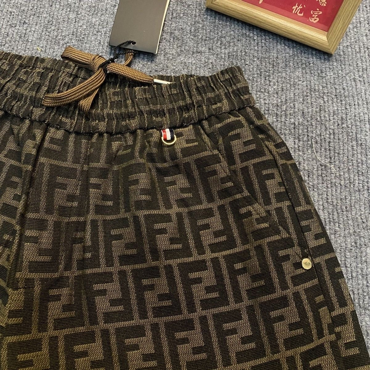 【#A520】Vintage All Over Geometric Jacquard Five-Point Shorts, Elastic Drawstring Loose Casual Mid Pants