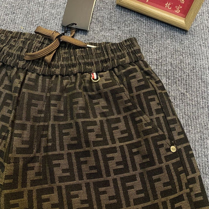 【#A520】Vintage All Over Geometric Jacquard Five-Point Shorts, Elastic Drawstring Loose Casual Mid Pants