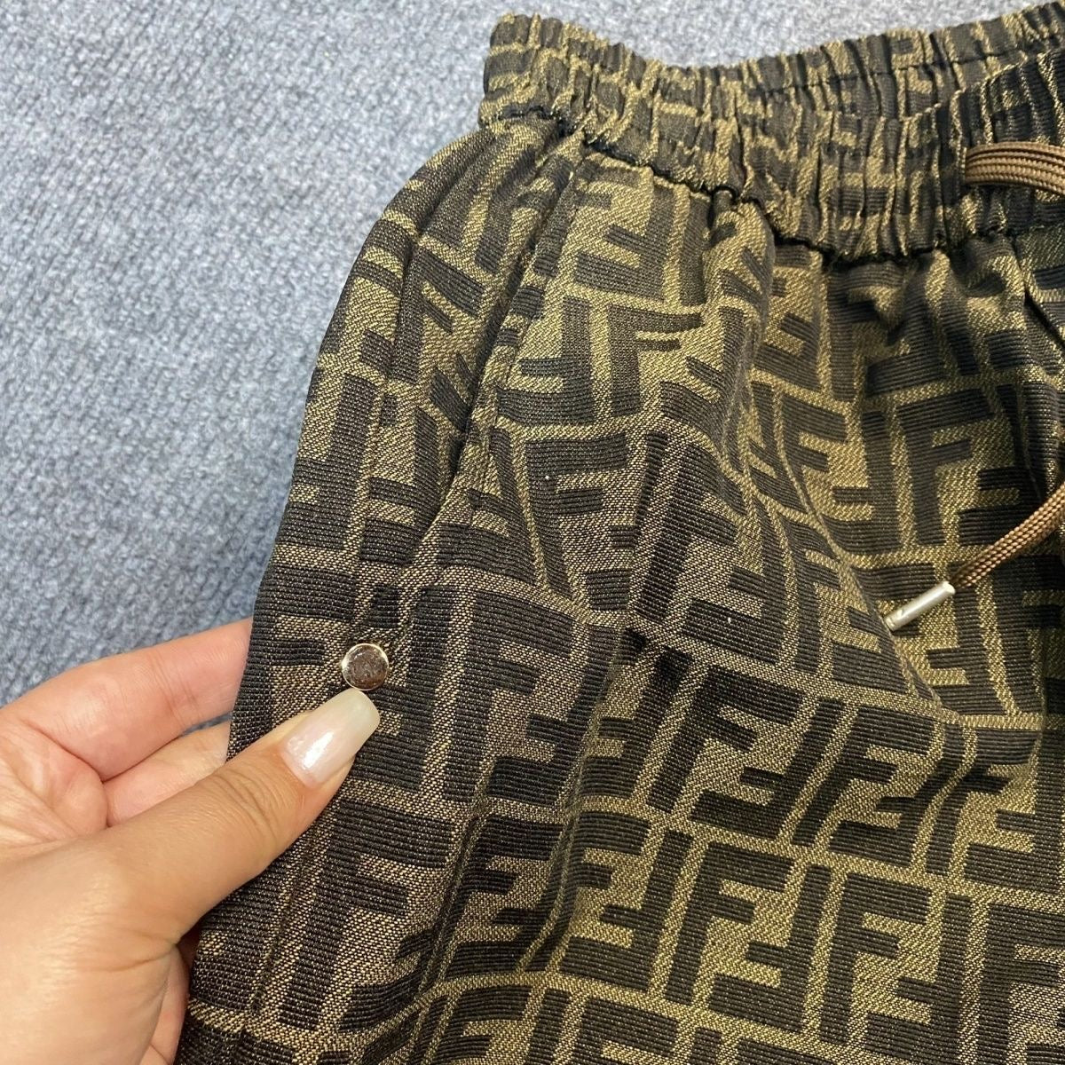 【#A520】Vintage All Over Geometric Jacquard Five-Point Shorts, Elastic Drawstring Loose Casual Mid Pants