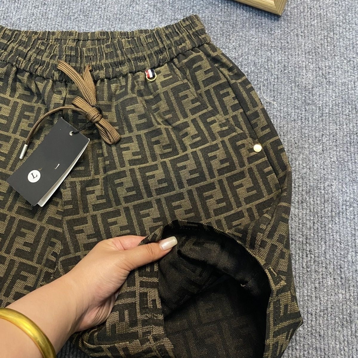 【#A520】Vintage All Over Geometric Jacquard Five-Point Shorts, Elastic Drawstring Loose Casual Mid Pants