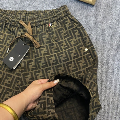 【#A520】Vintage All Over Geometric Jacquard Five-Point Shorts, Elastic Drawstring Loose Casual Mid Pants