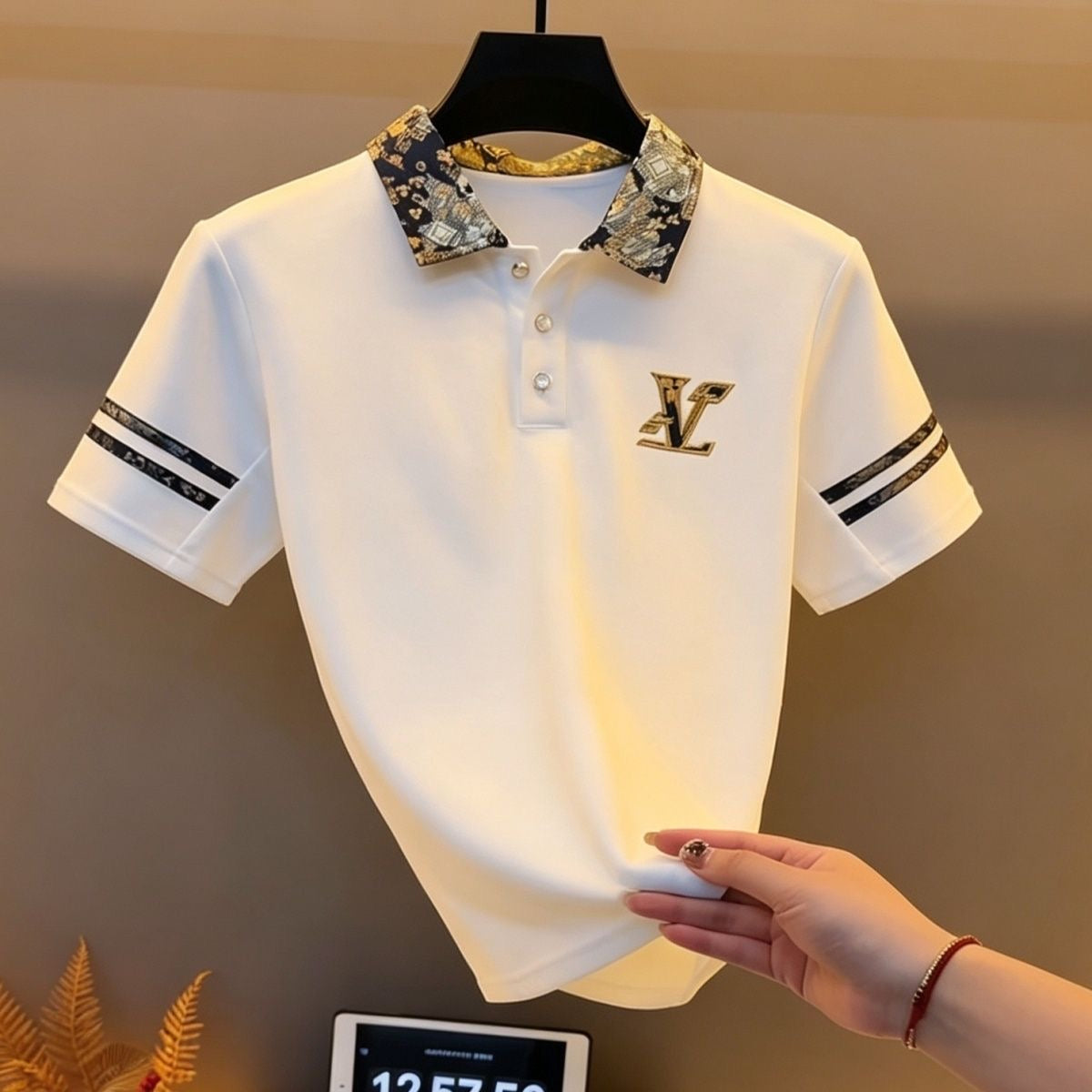 【#A521】Vintage Jacquard Collar Polo Shirt For Men, Luxury Embroidery Loose Casual Short Sleeve Top