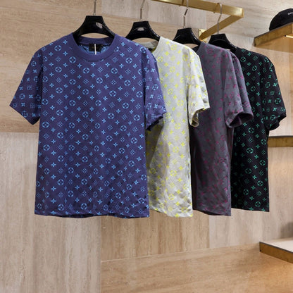 【#A524】Color Tone All Over Print Crew Neck T-Shirt, Multi Color Loose Breathable Casual Men's Short Sleeve Top