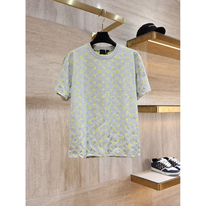 【#A524】Color Tone All Over Print Crew Neck T-Shirt, Multi Color Loose Breathable Casual Men's Short Sleeve Top