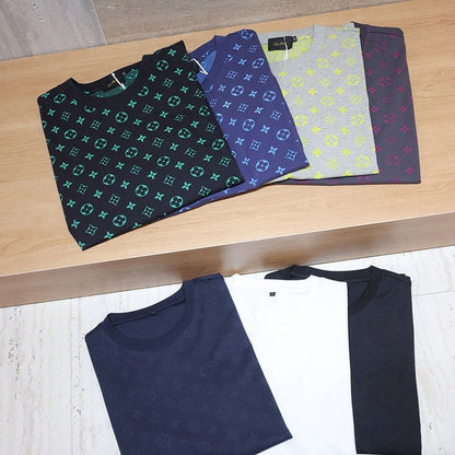 【#A524】Color Tone All Over Print Crew Neck T-Shirt, Multi Color Loose Breathable Casual Men's Short Sleeve Top