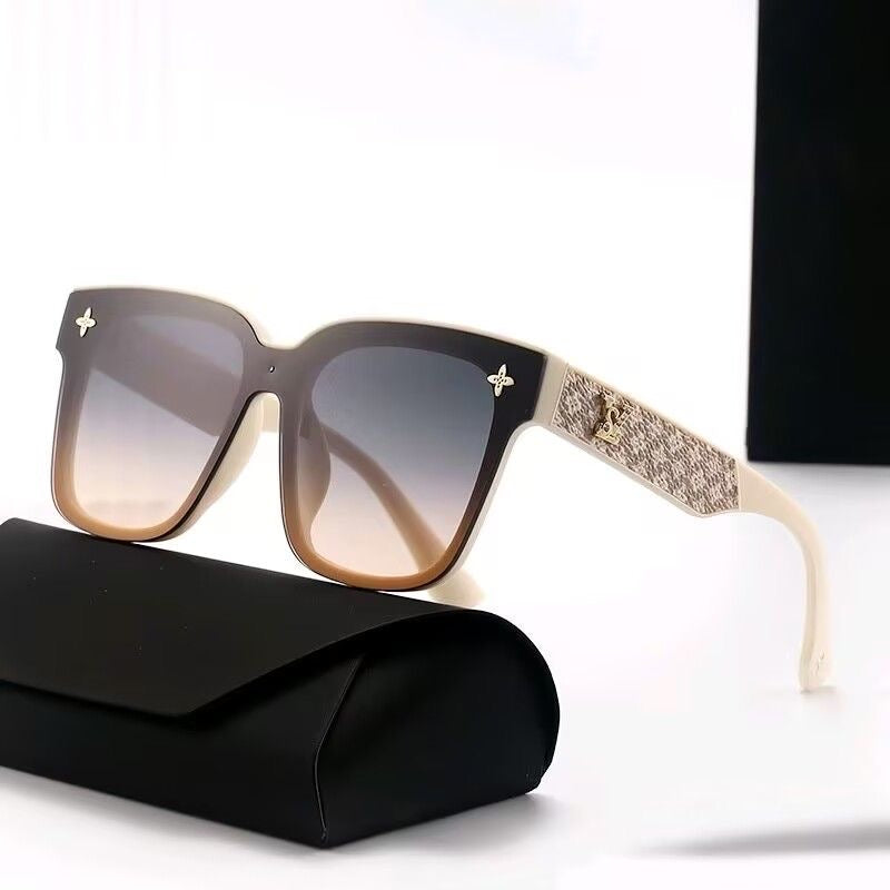【#A527】Vintage Oversized Square Gradient Polarized Sunglasses, Textured Temple Slimming UV Protection Shades