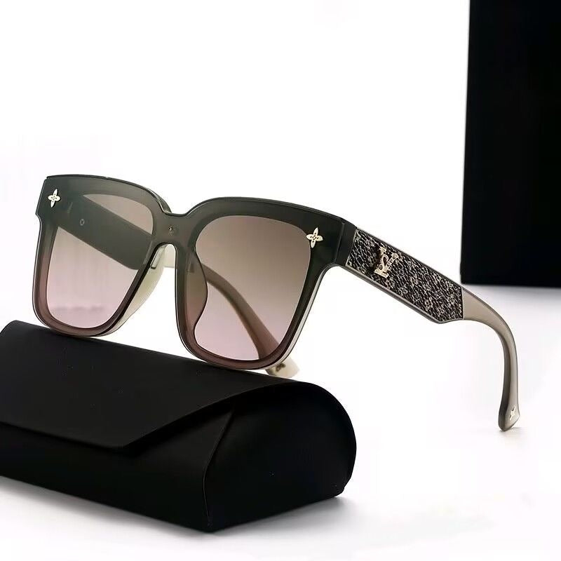 【#A527】Vintage Oversized Square Gradient Polarized Sunglasses, Textured Temple Slimming UV Protection Shades