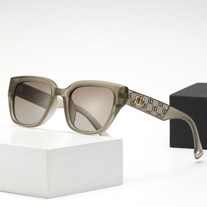 【#A529】Vintage Thick Frame Gradient Polarized Sunglasses, Textured Temple Slim Face UV Protection Shades