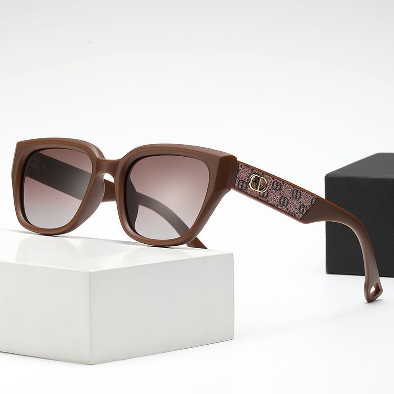 【#A529】Vintage Thick Frame Gradient Polarized Sunglasses, Textured Temple Slim Face UV Protection Shades