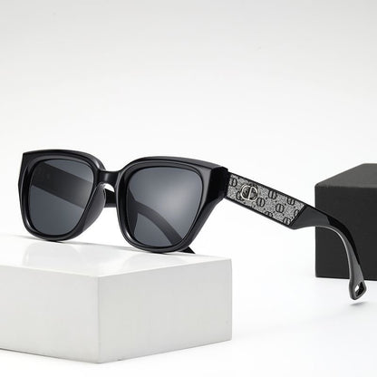 【#A529】Vintage Thick Frame Gradient Polarized Sunglasses, Textured Temple Slim Face UV Protection Shades