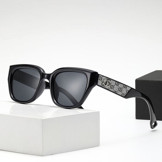 【#A529】Vintage Thick Frame Gradient Polarized Sunglasses, Textured Temple Slim Face UV Protection Shades